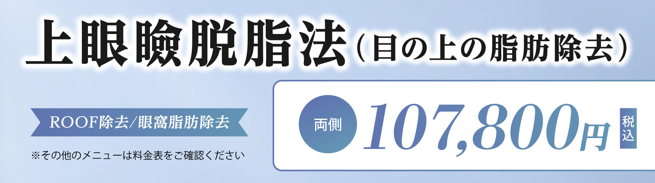 上眼瞼脱脂法（目の上の脂肪除去）　107,800円